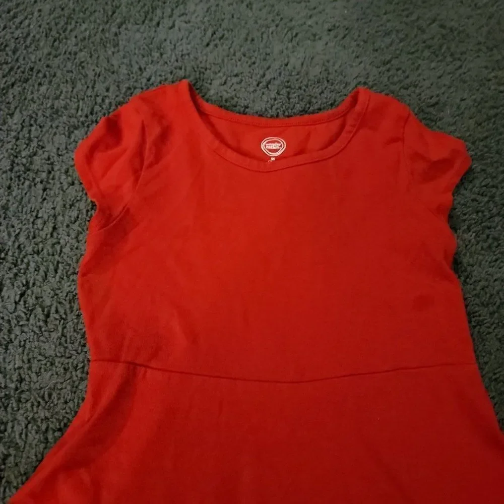 Wonder Nation Girls Red Round Neck Short Sleeve Pullover Midi Dress Size M 7/8
